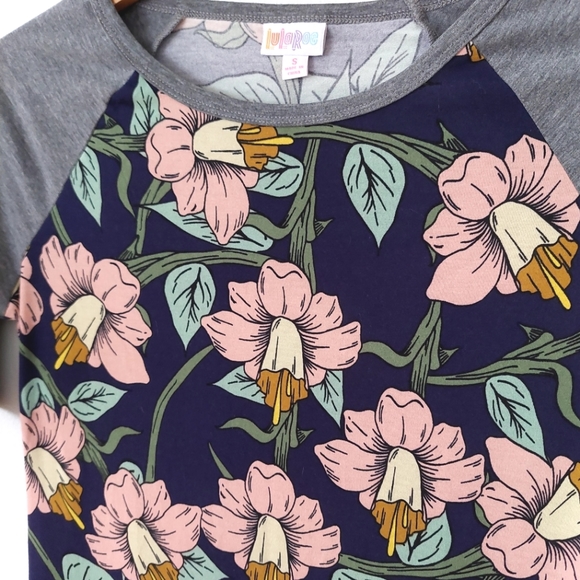 NWT LuLaRoe Julia Dress Navy Floral Gray Sleeves - Size S (4-6) - Picture 4 of 11